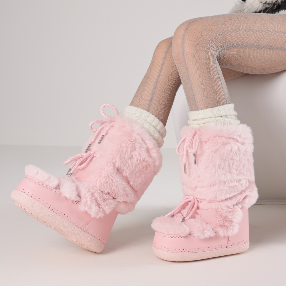 Espadrille Slip On - Damskie futrzane buty z okrągłym noskiem,