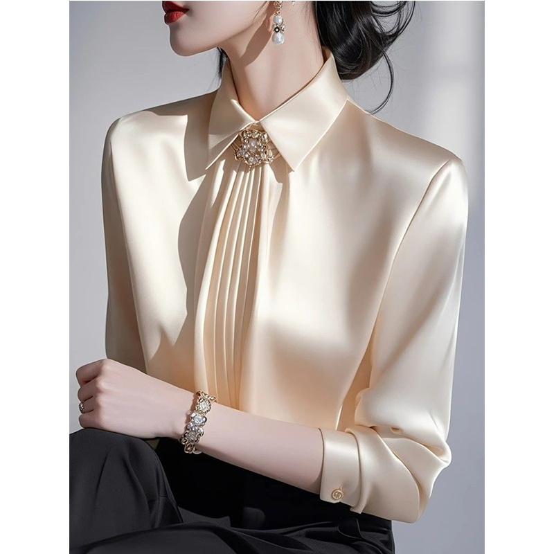 Shirt Camp Collar - 2025 wiosna nowy temperament satynowa bluzka