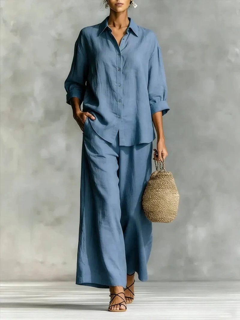 Linen Shirt Breathable - Damski nowy zestaw: koszula z rękawem
