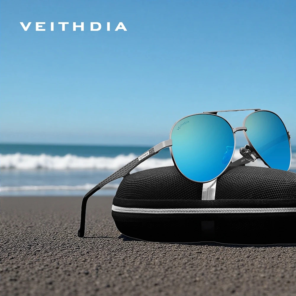 Sunglasses Aviator Polarized - Okulary przeciwsłoneczne VEITHDIA Pilot, aluminiowa oprawka,