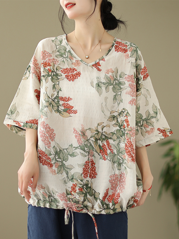 Letnia luźna koszulka z bawełn – Short Linen Drawstring recenzja i cena
