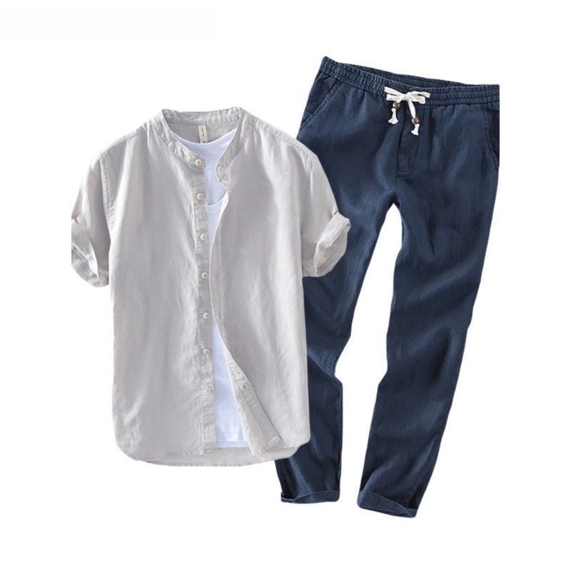 Męski lniany zestaw: koszula z – Linen Shirt Breathable recenzja i cena